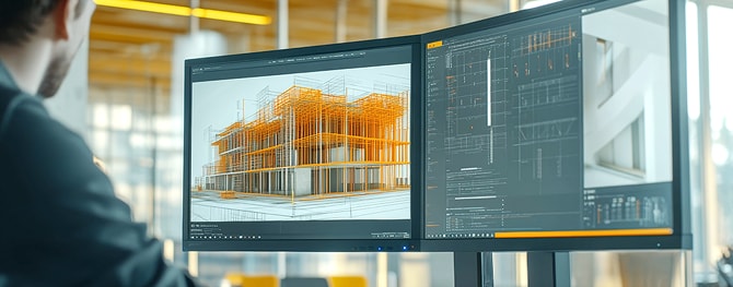 2つのモニターで積算ソフトを操作する様子
