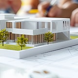 図面の上に置かれた建築模型